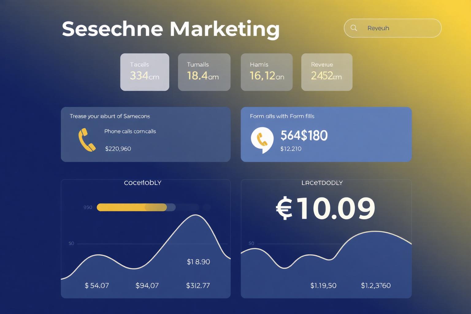Transparent marketing dashboard showcasing trackable phone calls and form fills side-by-side with revenue numbers